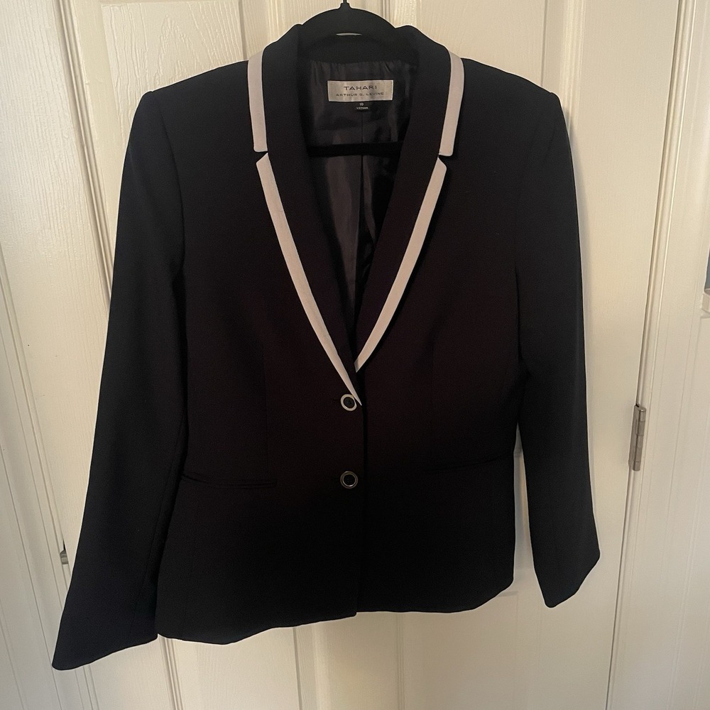 Tahari Arthur S Levine Womens Blazer Size 10 Navy 2 Button Lined Career Workwear